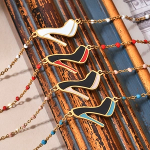 Bohemian stainless steel high heel pendant bracelets with colorful beads and enamel charms