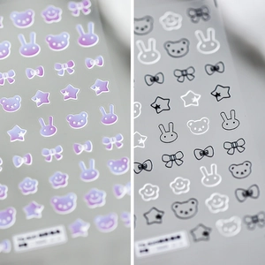 Embossed Nail Stickers Cartoon Bear Rabbit Patterns Self Adhesive Gradient Colorful DIY Manicure Decoration For Women