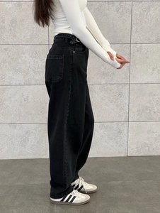Damen Jeans mit hoher Taille in Schwarz, weites Bein im amerikanischen Retro-Stil