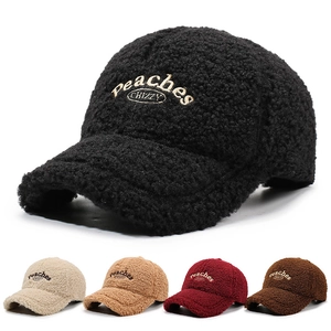 Lambswool Baseball Cap Embroidered Letters Warm Windproof Winter Outdoor Fashion Adjustable Hat For Women