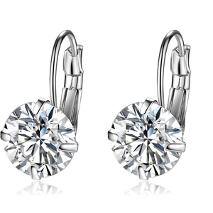 Classic silver lever-back earrings with large round brilliant cut cubic zirconia stones