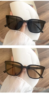 Detail view of stylish square frame sunglasses in black grey and black tea color options