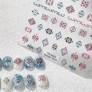 5D Embossed Nail Stickers PET Persian Totem Bohemian Style DIY Manicure Vintage Floral Geometric Self Adhesive For Women