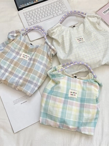Sacs cabas en toile à carreaux avec anses tissées à étoiles colorées, style minimaliste