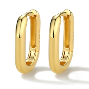 Minimalist S925 sterling silver gold U-shaped hoop earrings with polished finish