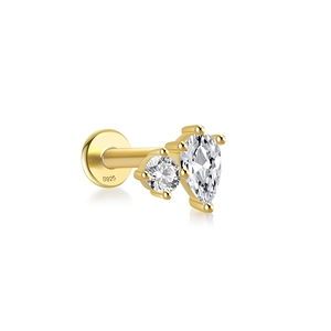 Macro shot of S925 sterling silver butterfly stud with gold finish and teardrop gems
