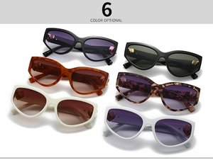 Multiple stylish small butterfly frame sunglasses in six trendy colors displayed on white