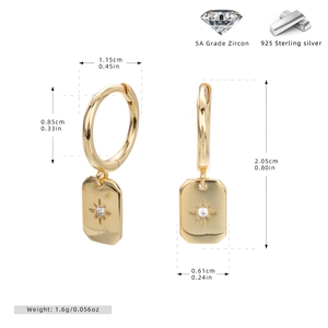 Detailed size specifications of S925 sterling silver star rectangular drop earrings