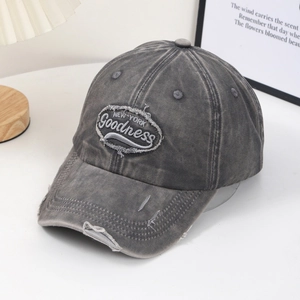 Casquette de baseball en coton délavé gris foncé avec broderie New York et effet usé