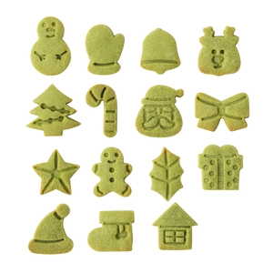 15-piece green Christmas 3D mini cookie cutters kit for kids with reindeer and tree shapes