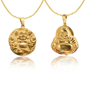 Maitreya Buddha Pendant Necklace 24K Gold Plated Stainless Steel Chinese Retro Lucky Laughing Buddha Jewelry For Men Women