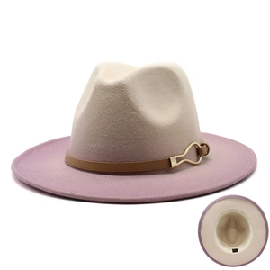 Chapeau Fedora À Bord Large Dégradé De Couleur Mélange Coton Polyester Avec Bande En Cuir Boucle Métallique Chapeau Jazz