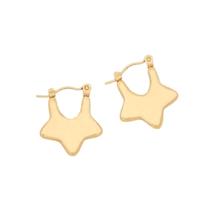 Minimalist gold star-shaped stainless steel hoop earrings for women on white background