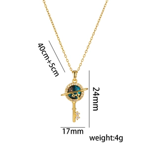 Titanium steel planet key necklace with blue starry pattern and crystal accents