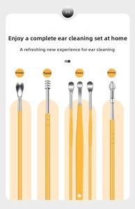 6-piece stainless steel earwax removal kit with yellow handles and versatile cleaning tips