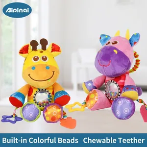Baby plush toys with built-in rattling colorful beads and safe teether attachments