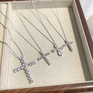 S925 sterling silver cross pendant necklace collection featuring high-clarity zircon stones