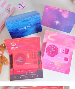 Detail of creative 3D gramophone greeting cards and gift box with romantic illustrations