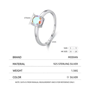 Classic 925 sterling silver four-prong ring with a 6mm round iridescent gemstone
