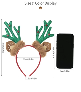 Size chart for Christmas reindeer headband showing 24cm height and 22.5cm width dimensions