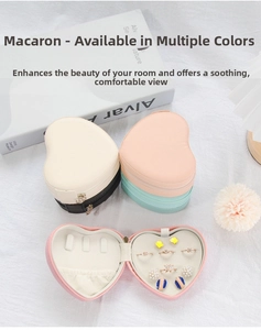 Detailed internal view of heart-shaped PU leather jewelry boxes in multiple colors
