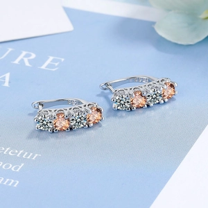 Silver S925 earrings with champagne and white cubic zirconia stones in elegant setting