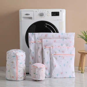 Detailed 6-pack mesh laundry bags with tree print for machine washing protection