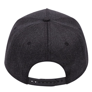 Detail view of adjustable snapback closure on black cotton hip hop baseball cap
