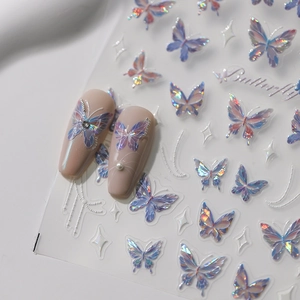 Iridescent butterfly nail stickers with magic fairy star patterns and laser color effect