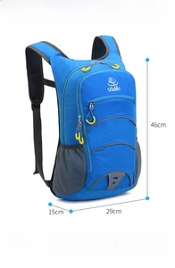 Detailed size chart for blue nylon outdoor backpack with measurements 29x46x15cm