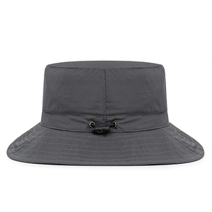 Dark grey quick-dry sun hat with wide brim and adjustable drawstring for outdoor activities