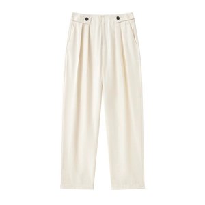 Pantalon Femme Taille Haute En Polyester Tissé Plissé Décontracté Avec Décoration De Boutons Blanc Crème
