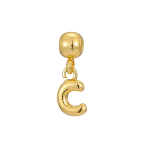 Detailed view of shiny 18k gold plated letter C balloon pendant with polished metal finish