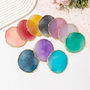 Resin agate nail art palettes with gold foil edges in multiple colors for display