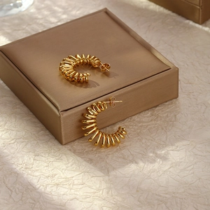 Boucles D'oreilles Créoles En Acier Inoxydable Spirale Ressort Texture Forme C Mode Rétro Pour Femmes