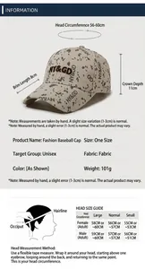 Guide des tailles pour casquette de baseball avec tour de tête 56-60cm et mesures précises