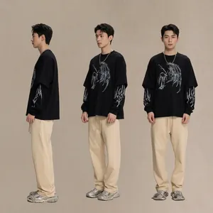 Herren Streetwear Fake-Two-Piece Langarmshirt mit gotischen Flügel-Prints