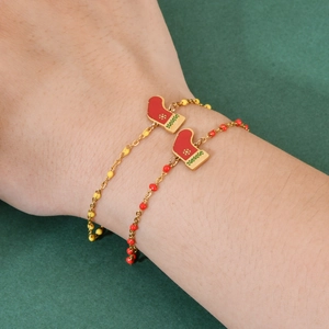 Set de bracelets de Noël festifs avec perles en acier inoxydable et breloques de chaussette