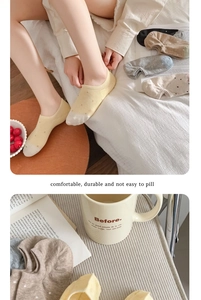 Detailed view of polka dot low cut liner socks with elastic cuffs and non-slip design