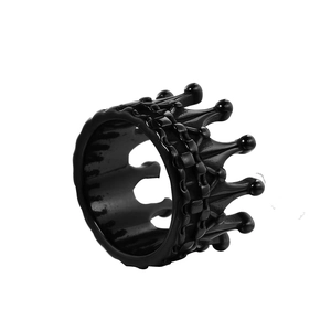 Polished black stainless steel crown ring for women with unique spherical accents on top