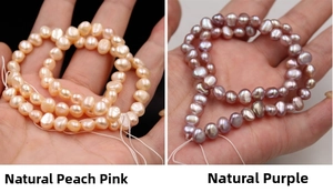 Detail of natural orange-pink and purple baroque pearls for DIY jewelry making