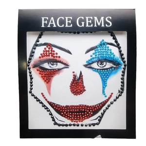 3D Halloween face gems with red and blue rhinestones for carnival clown makeup