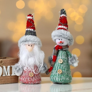 Christmas foam plush Santa and Snowman hanging ornaments with cozy knit texture and hanging ropes
