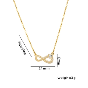 Titanium steel infinity heart necklace in gold finish with dimension markings