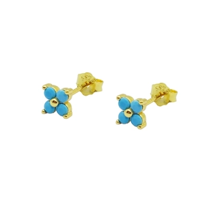 Elegant gold-plated S925 sterling silver four-leaf clover stud earrings with blue beads