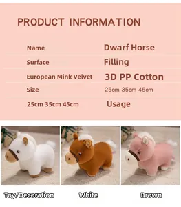 Poneys en peluche blanc, brun et rose avec rembourrage en coton et plusieurs tailles
