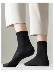 Detailed close-up of black ribbed cotton socks showing the breathable knit texture and cuff