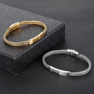 Men's double-row stainless steel punk chain bracelet in gold and silver with magnetic clasp