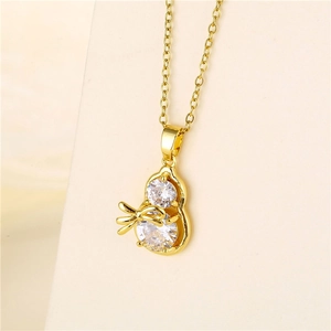 Calabash Pendant Necklace Stainless Steel Titanium Chain 18K Gold Plated Copper Bowtie Zircon Lucky Charm For Women