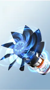 Detail of nine-leaf spiral fan blade with high-pressure airflow for pet cooling fan
